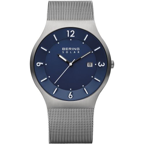 Bering Solar Collection Stainless Steel Blue Dial Mens Quartz Watch 14440-007