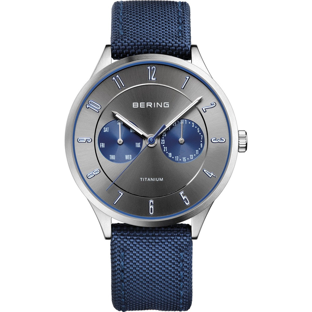 Bering Titanium Collection Grey & Blue Dial Mens Quartz Watch 11539-873