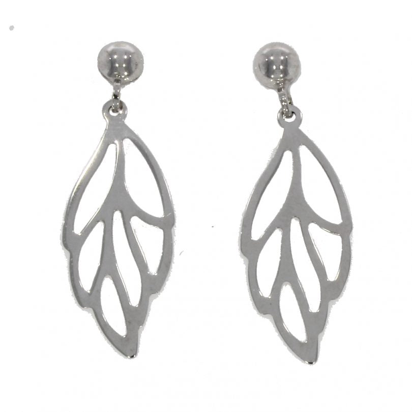 9ct White Gold Open Leaf Drop Earrings