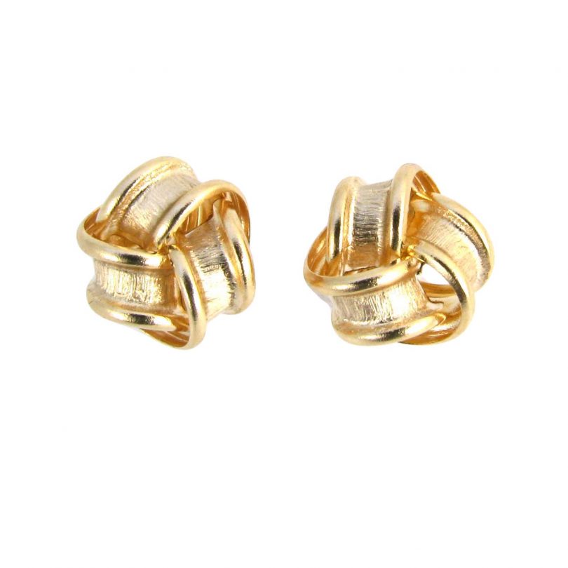9ct Gold Frosted Ribbon Knot Stud Earrings