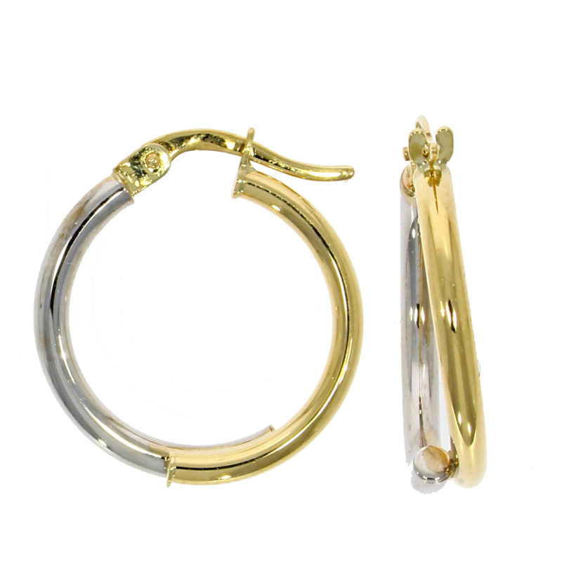 9ct Yellow & White Gold Two Part Hoop Earrings