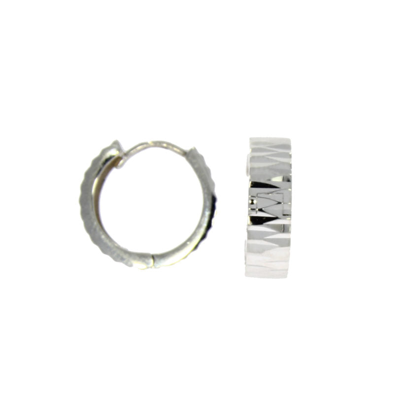 9ct White Gold Diamond Cut Huggy Hoop Earrings