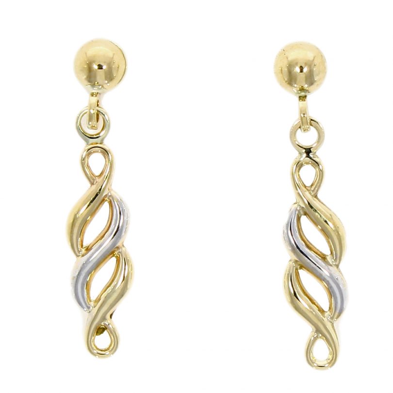 9ct Yellow & White Gold Plaited Drop Earrings