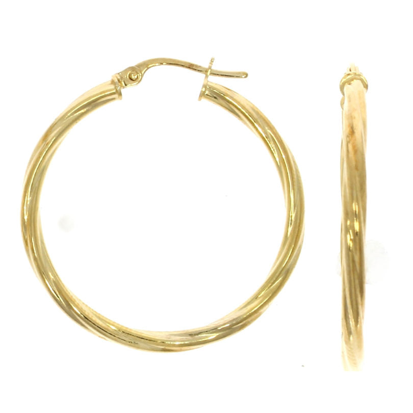 9ct Yellow Gold Narrow Twist Hoop Earrings