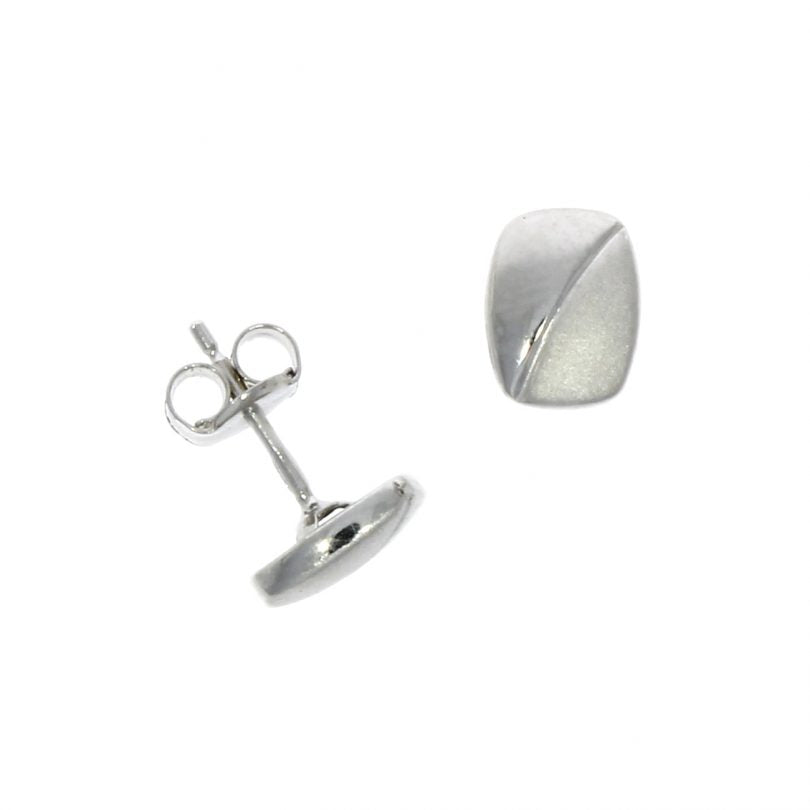 9ct White Gold Satin & Polished Rectangle Stud Earrings