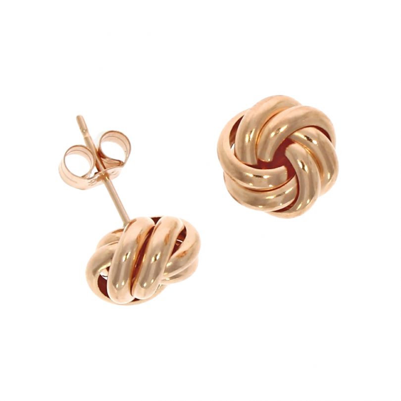 9ct Rose Gold Two Row Polished Knot Stud Earrings