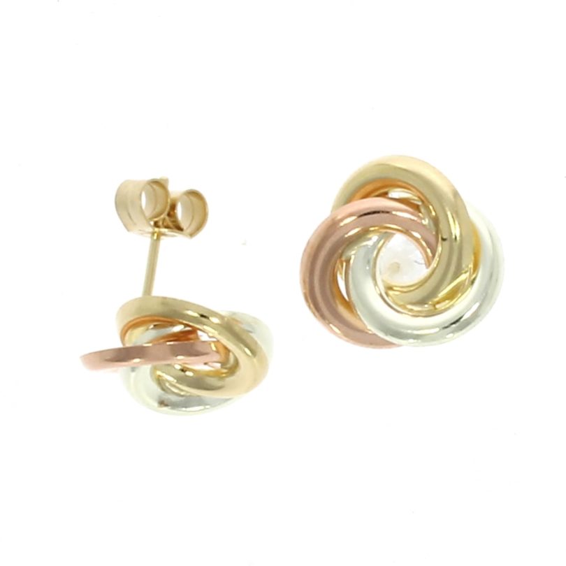 9ct 3 Colour Gold Flat Loop Knot Stud Earrings