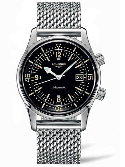 Longines Legend Diver Black Dial Stainless Steel Mens Watch L36744506