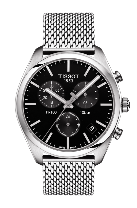 Tissot PR 100 Black Dial Stainless Steel Mens Quartz Chronograph Watch T1014171105101