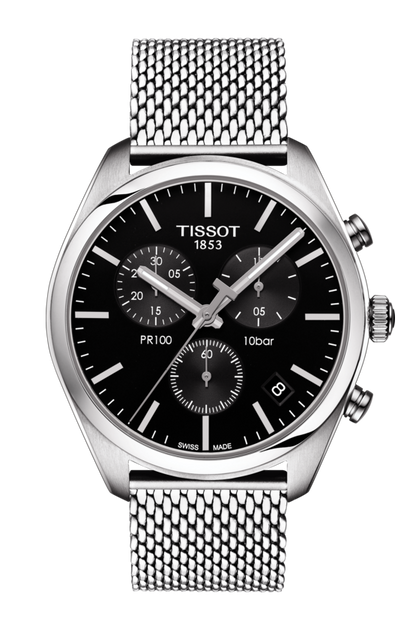Tissot PR 100 Black Dial Stainless Steel Mens Quartz Chronograph Watch T1014171105101