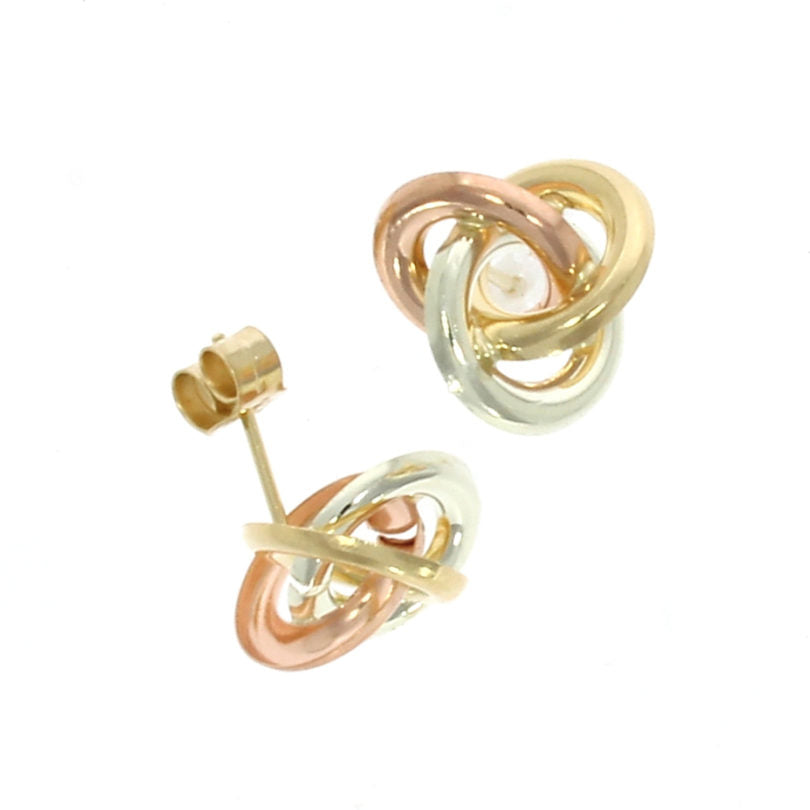 9ct 3 Colour Gold Simple Spiral Knot Stud Earrings