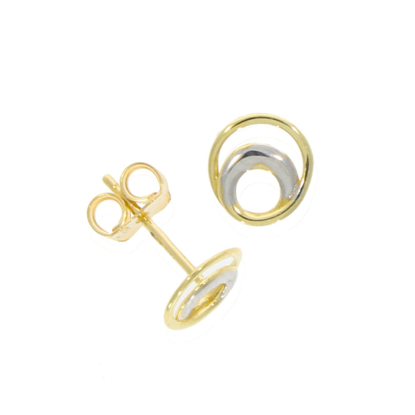 9ct Yellow & White Gold Double Circle Stud Earrings