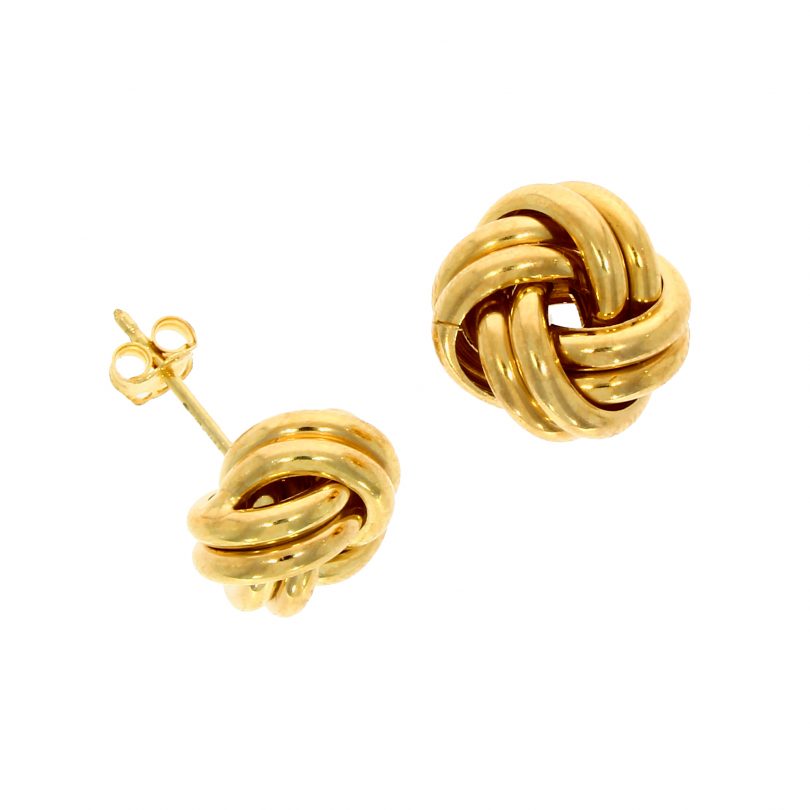 9ct Gold Large Two Row Polished Knot Stud Earrings
