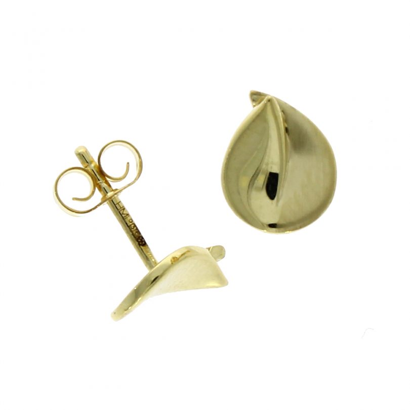 9ct Gold Split Flat Leaf Stud Earrings