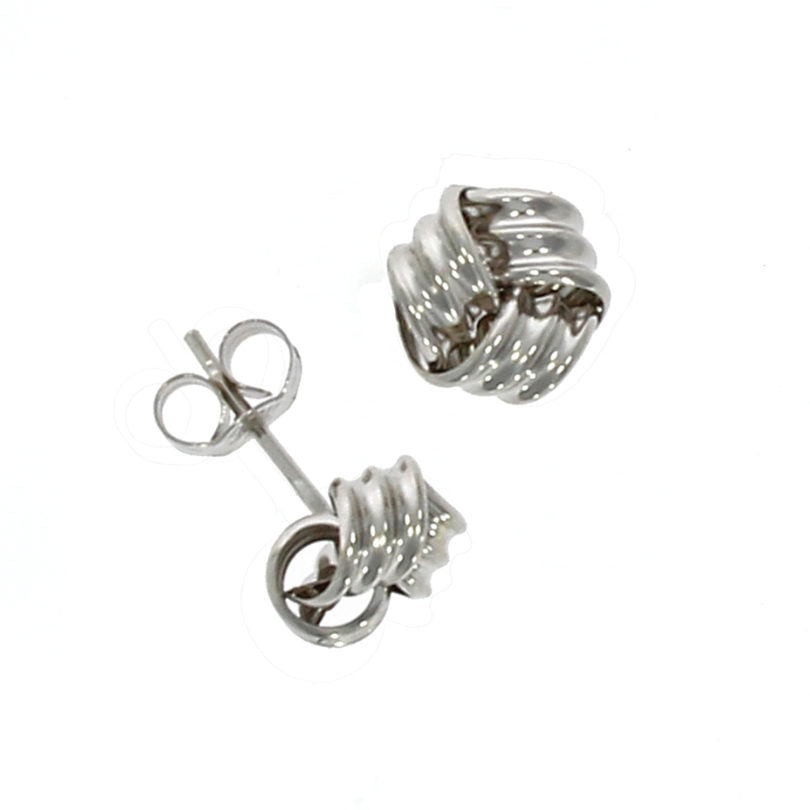 9ct White Gold Ribbed Knot Stud Earrings