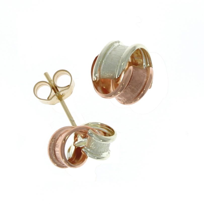 9ct Rose & White Gold Frosted Ribbon Knot Stud Earrings