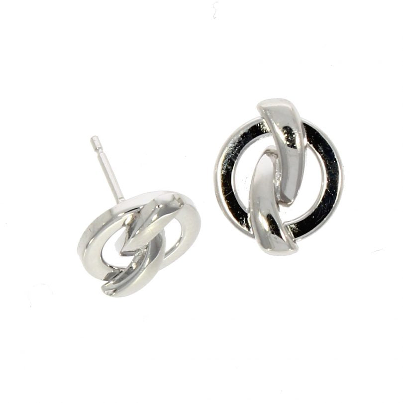 9ct White Gold Circle & Bars Stud Earrings