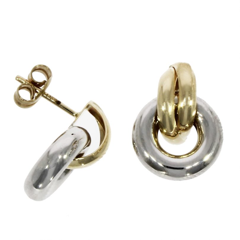 9ct Yellow & White Gold Two Row Door Knocker Stud Earrings