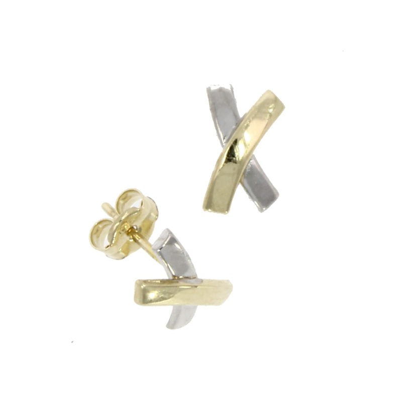 9ct Yellow & White Gold Cross Stud Earrings