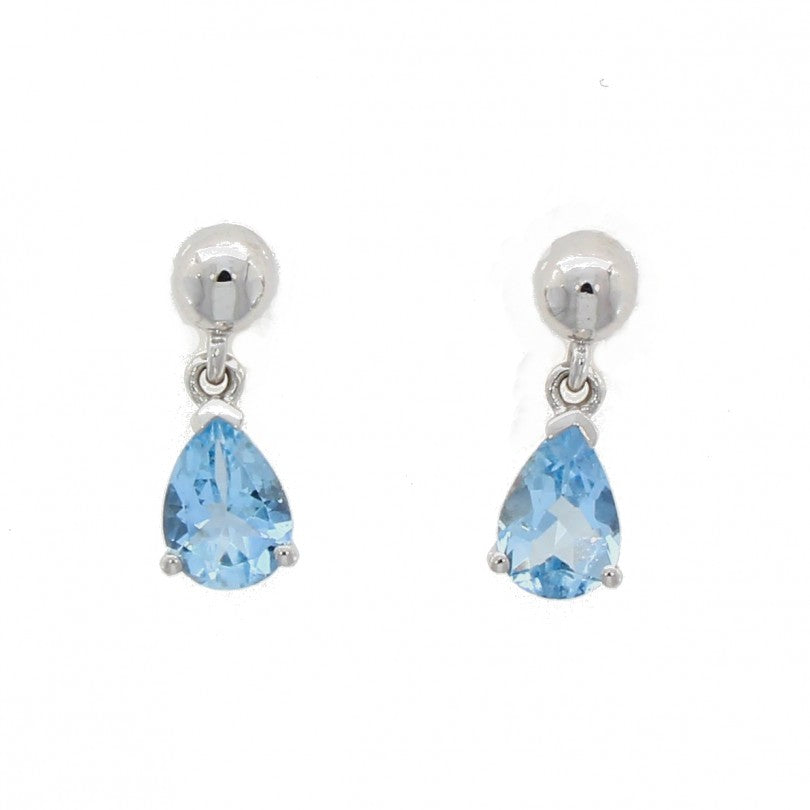9ct White Gold Pear-Shaped Aquamarine Claw Set Drop Earrings