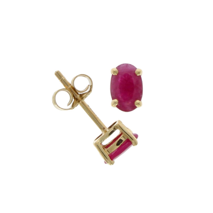 9ct Gold Oval Ruby Claw Set Stud Earrings