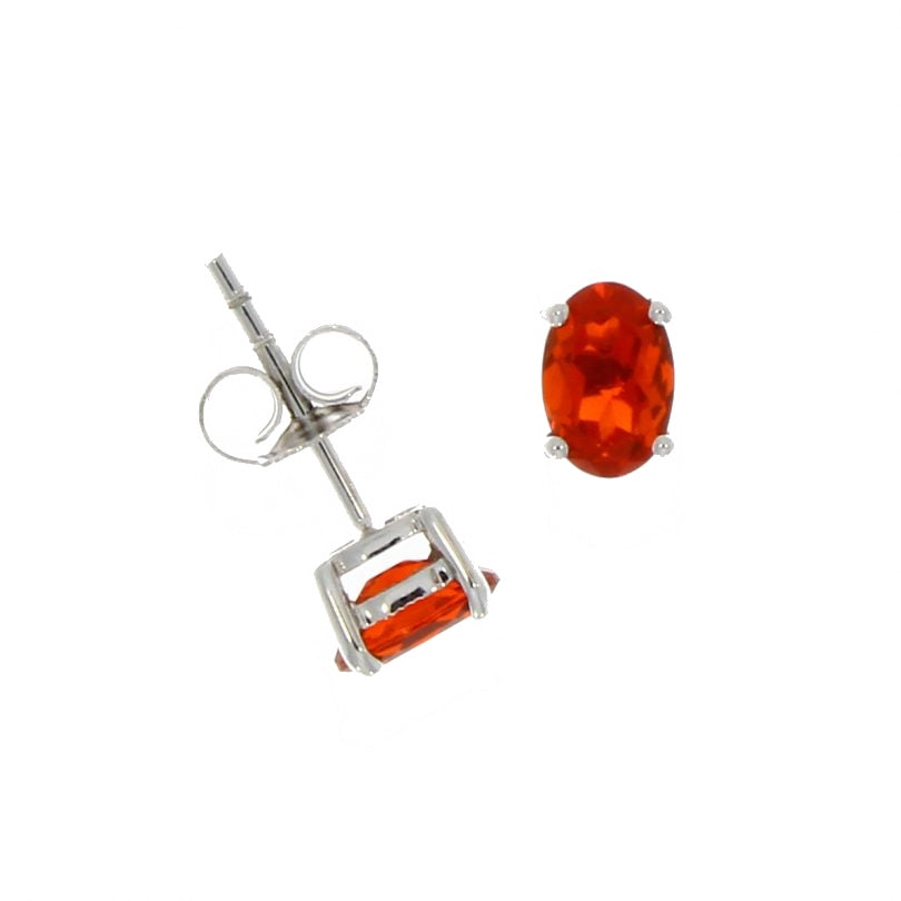 9ct White Gold Oval Fire Opal Claw Set Stud Earrings