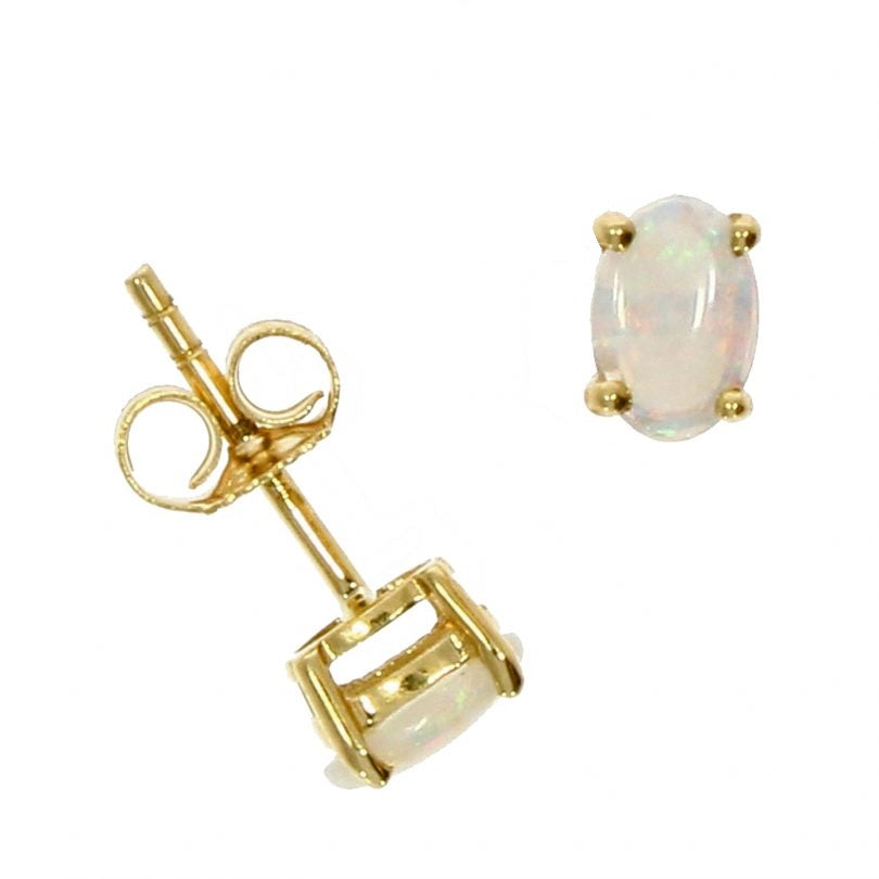 9ct Gold Oval Opal Claw Set Stud Earrings