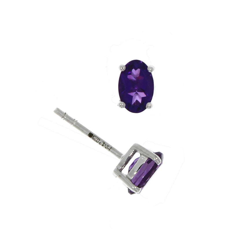 9ct White Gold Oval Amethyst Claw Set Stud Earrings