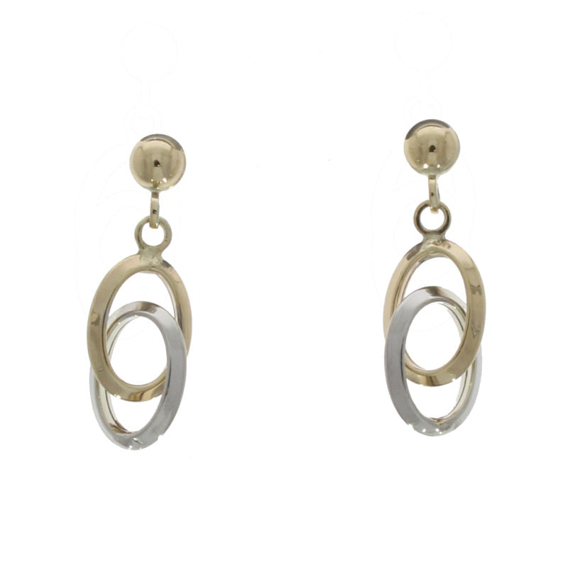9ct Yellow & White Gold Linked Double Oval Drop Earrings