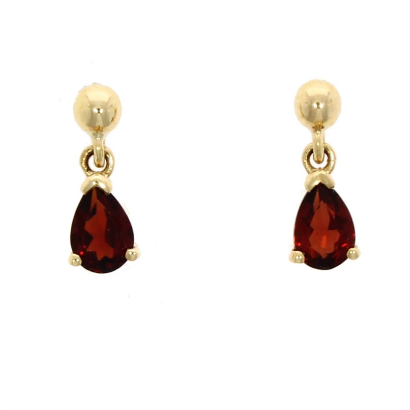 9ct Gold Pear-Shaped Garnet Claw Set Drop Earrings