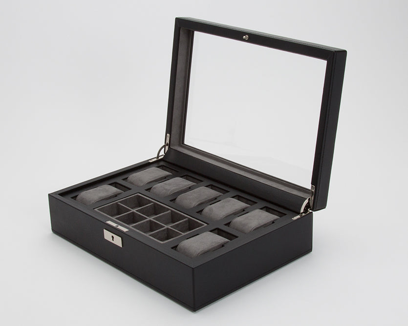WOLF Howard Black 7 Piece Watch Storage Box with Tray 465203