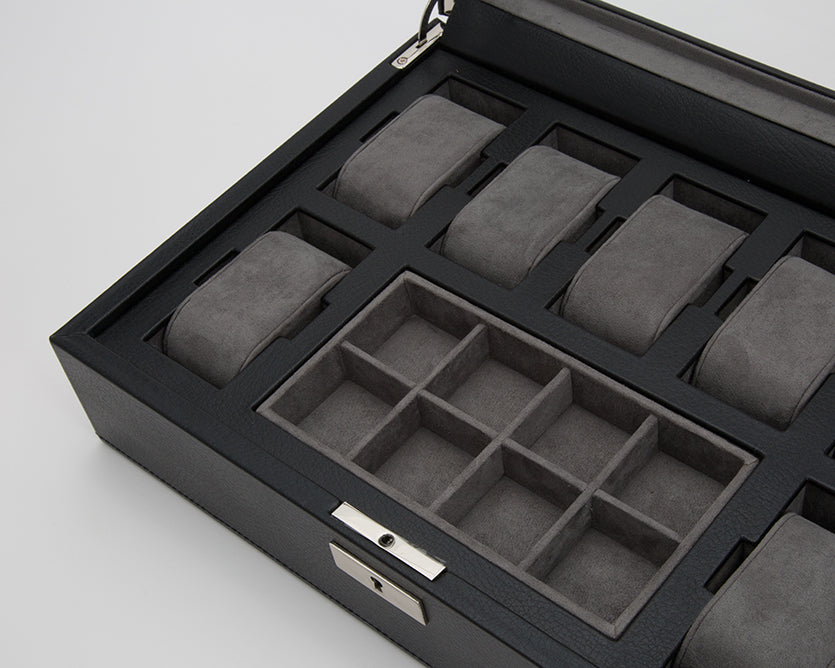 WOLF Howard Black 7 Piece Watch Storage Box with Tray 465203