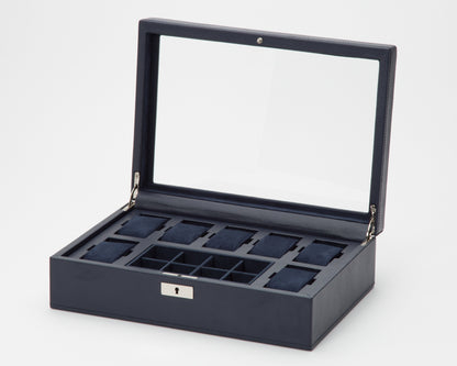 WOLF Howard Navy 7 Piece Watch Storage Box with Tray 465217
