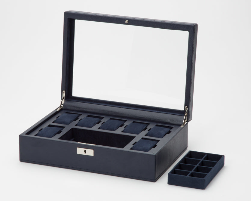 WOLF Howard Navy 7 Piece Watch Storage Box with Tray 465217