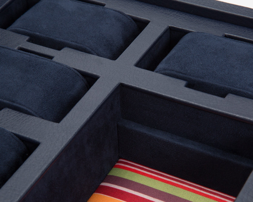 WOLF Howard Navy 7 Piece Watch Storage Box with Tray 465217