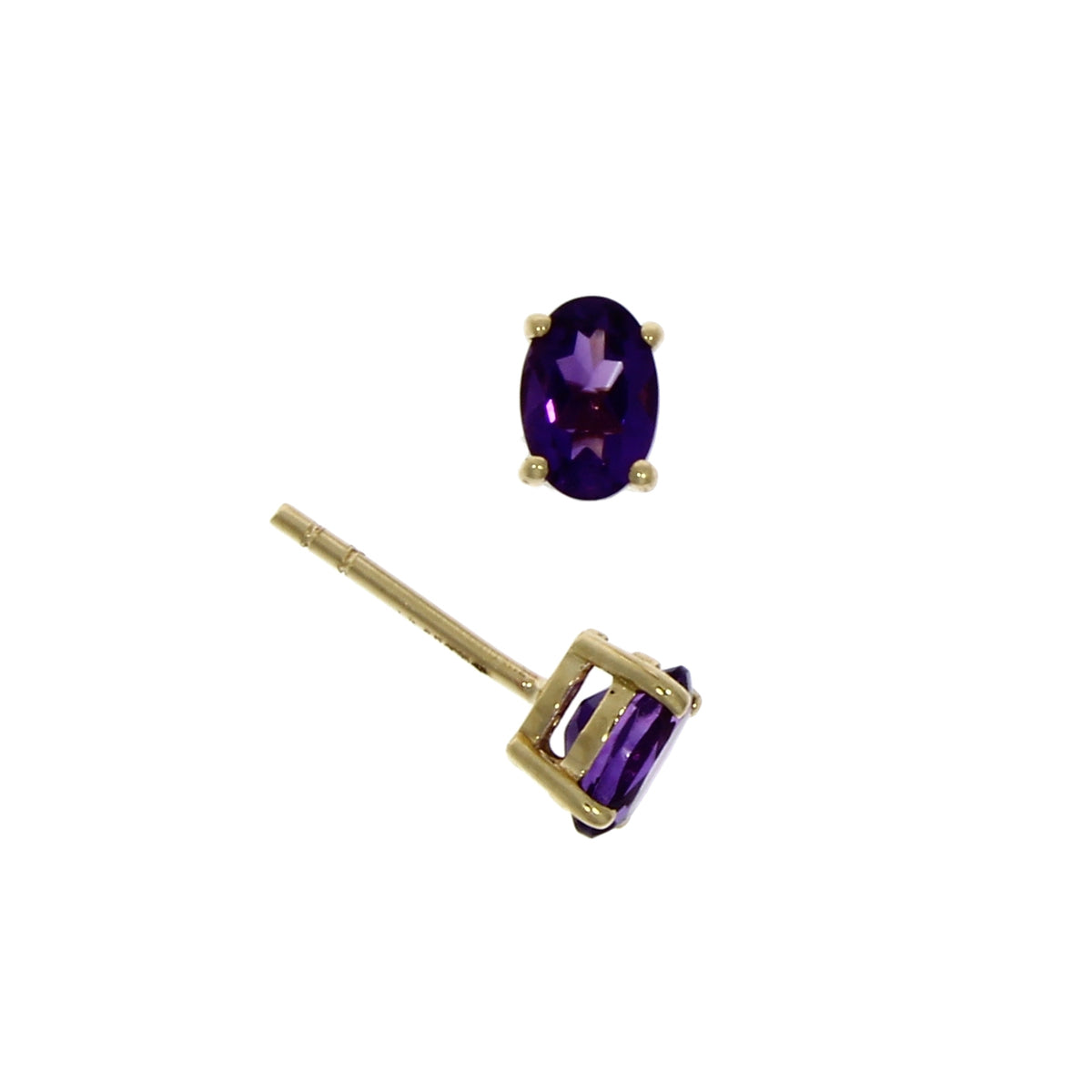 9ct Gold Oval Amethyst Claw Set Stud Earrings