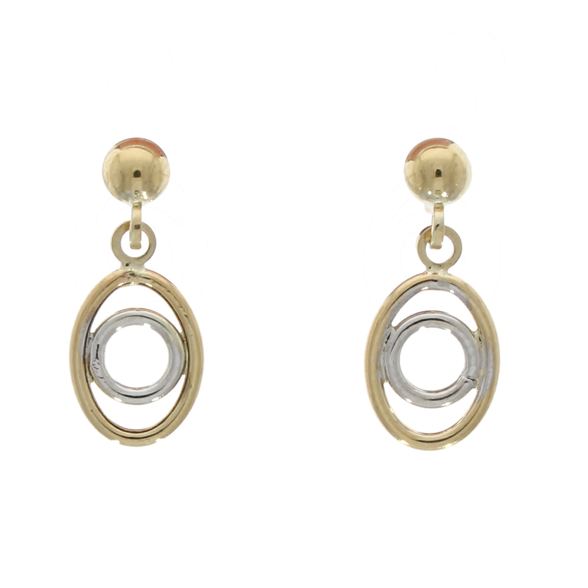 9ct Yellow & White Gold Oval & Circle Drop Earrings