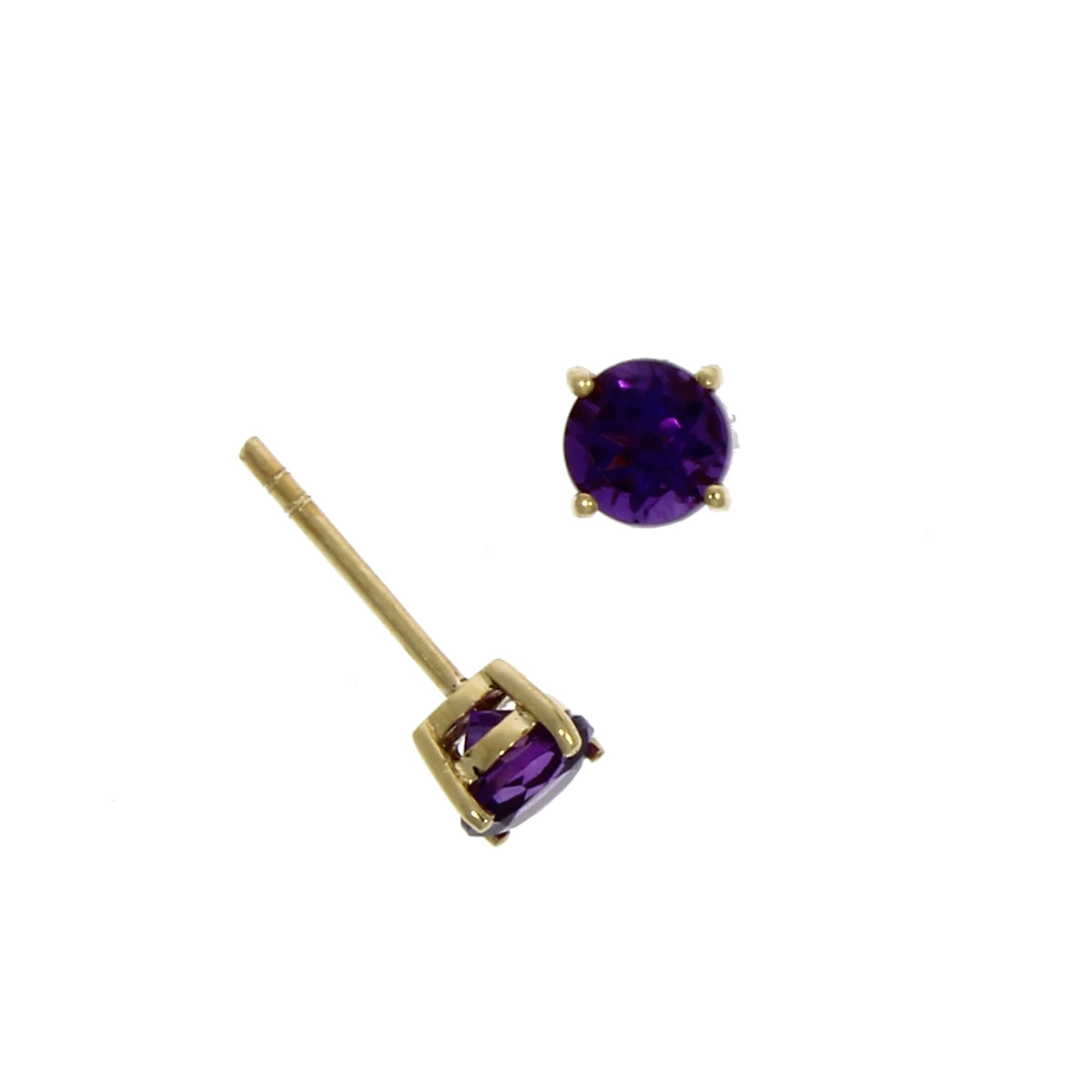 9ct Gold Round Amethyst Claw Set Stud Earrings