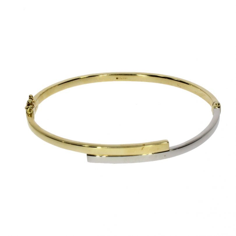 9ct Yellow & White Gold Oval Hinged Solid Bangle