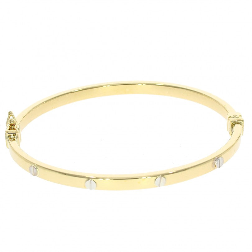 9ct Yellow & White Gold Screw Pattern Hinged Bangle
