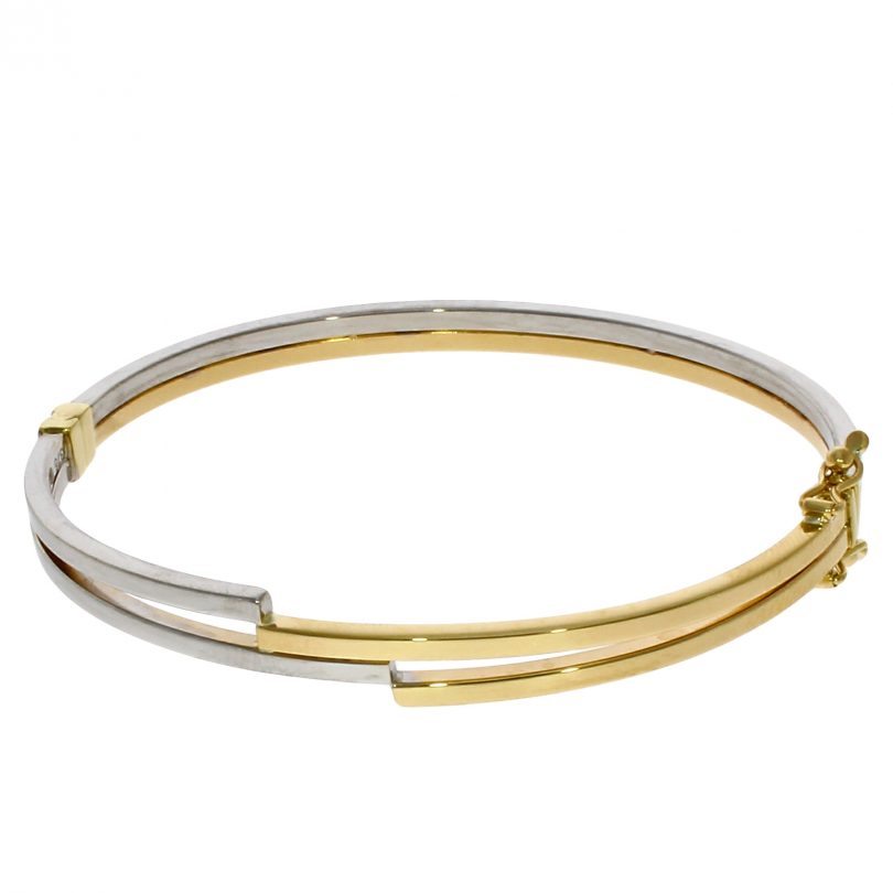 9ct Yellow & White Gold 4 Row Crossover Design Hinged Bangle