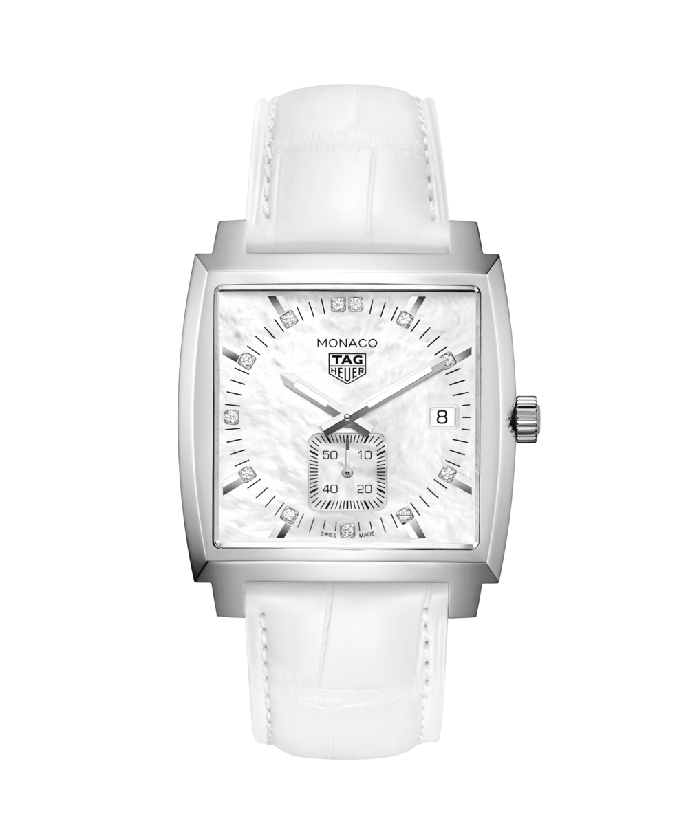 TAG Heuer Monaco Mother of Pearl Diamond Set Dial Stainless Steel Womens Quartz Watch WAW131B.FC6247