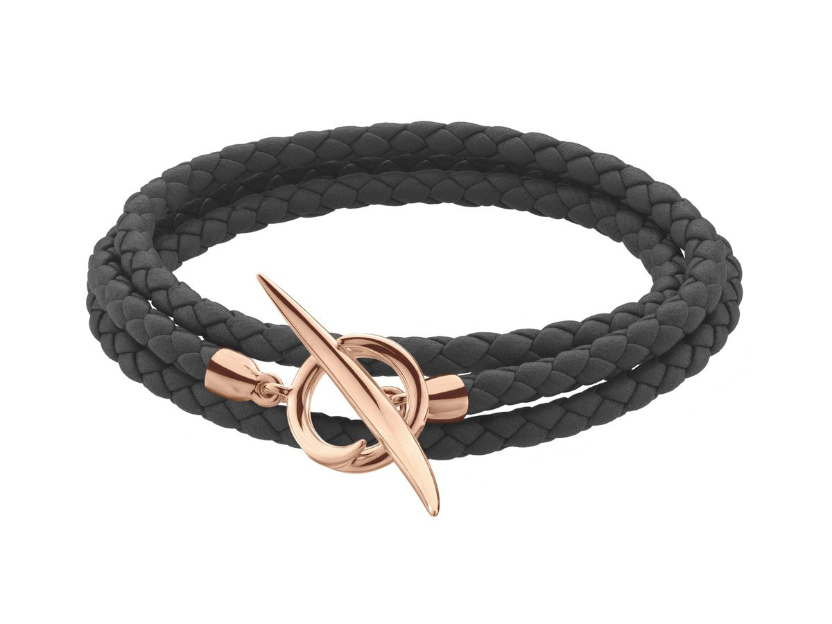 Shaun Leane Black Woven Leather & Rose Vermeil Quill Wrap Bracelet SLS702RGBLK