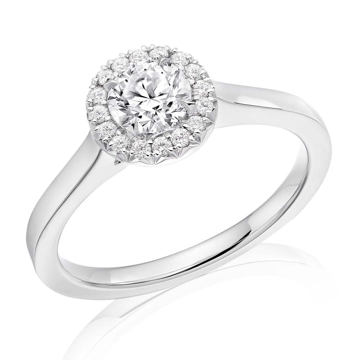 Charles Green & Son French Cut Collection Platinum Solitaire with Halo Cluster 0.42ct Brilliant Cut Diamond Ring