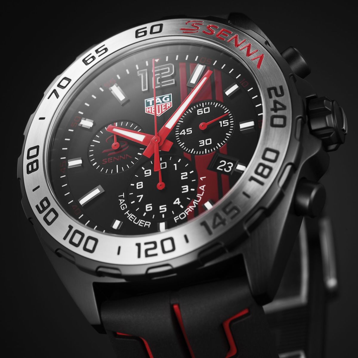 TAG Heuer Formula 1 Black Stainless Steel Ayrton Senna Special Edition Mens Quartz Chronograph Watch CAZ1019.FT8027