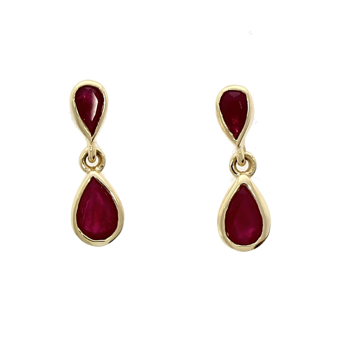 9ct Gold Pear-Shaped Ruby Rubover Set Drop Earrings