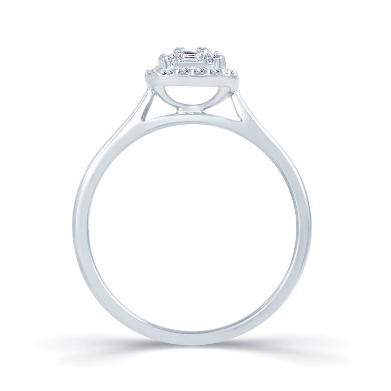 Platinum 0.40ct Baguette & Brilliant Cut Diamond Emerald Illusion Fairytale Cluster Ring