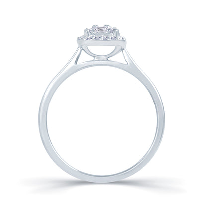 Platinum 0.40ct Baguette & Brilliant Cut Diamond Emerald Illusion Fairytale Cluster Ring
