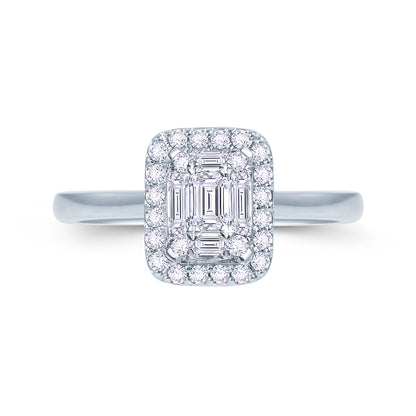 Platinum 0.40ct Baguette & Brilliant Cut Diamond Emerald Illusion Fairytale Cluster Ring