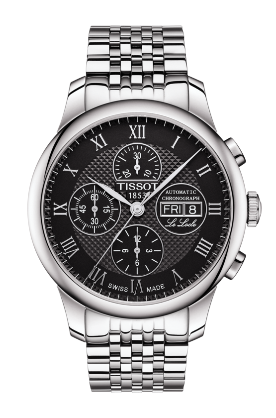 Tissot Le Locle Black Dial Stainless Steel Mens Valjoux Chronograph Watch T0064141105300